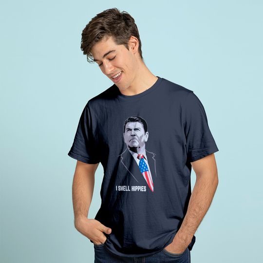 Discover I Smell Hippies | Funny Ronald Reagan Conservative Merica USA Unisex T-Shirt