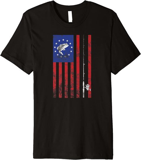 Discover Bass Fishing Betsy Ross 1776 American Flag Pole Distressed Premium T-Shirt