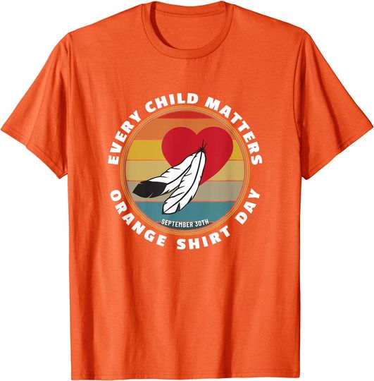 Discover Orange Shirt Day Heart Indian Feather Every Child Matters T-Shirt