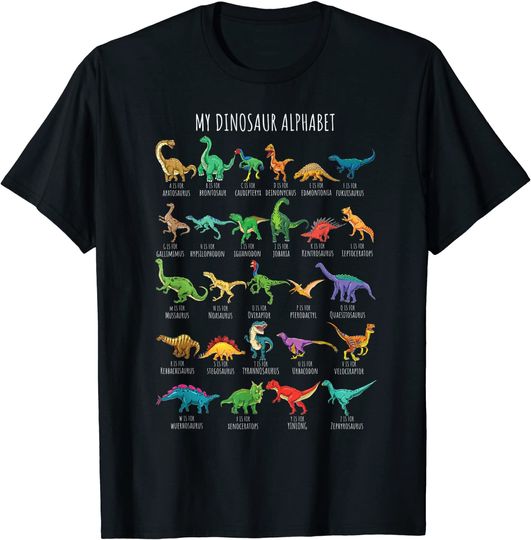 Discover Types Of Dinosaurs Alphabet A-Z ABC Dino Identification T Shirt